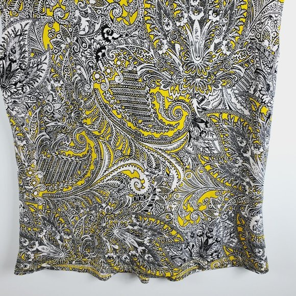 Liz Claiborne Career Short Cap Sleeved Top Yellow Black White Sz M - Picture 5 of 10